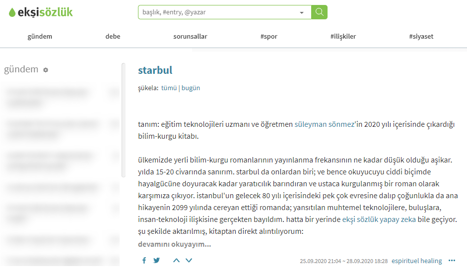 Starbul Romanında Ekşi Sözlük Yapay Zekası